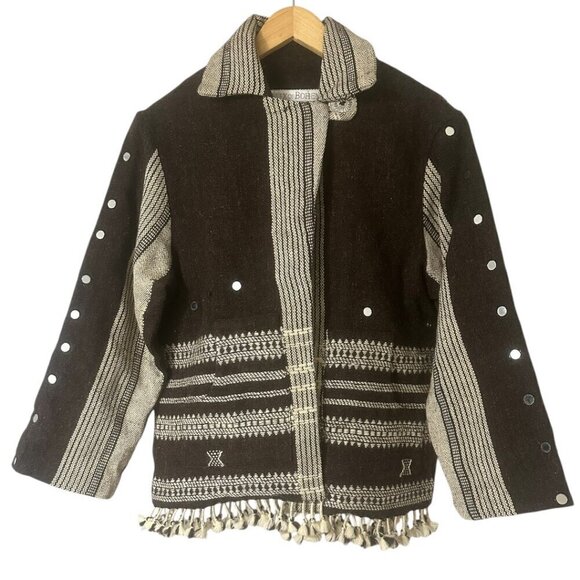 Alix of Bohemia Embroidered Handwoven Brown Blanket Jacket Size XS Western Boho - Picture 5 of 16